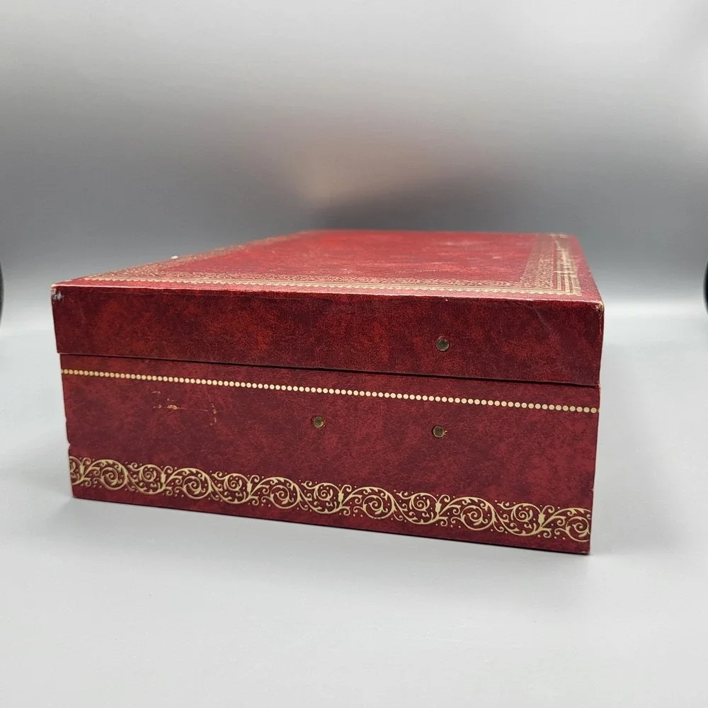 Vintage Mele Jewelry Box Womens Red Tiered Faux Leather Gold Filigree AS IS